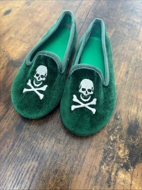 Crewcuts Green Velvet Skull & Crossbones Loafers